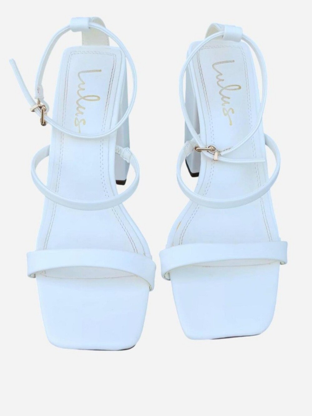 Lulus White Strappy Block Heel‎ Sandals EUC